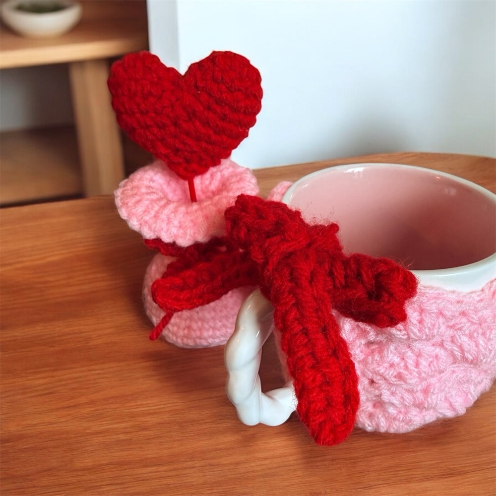 Handmade Crochet Vase w/ Heart + Cozy Mug Set | Valentine Decor | 5” - Picture 6 of 8